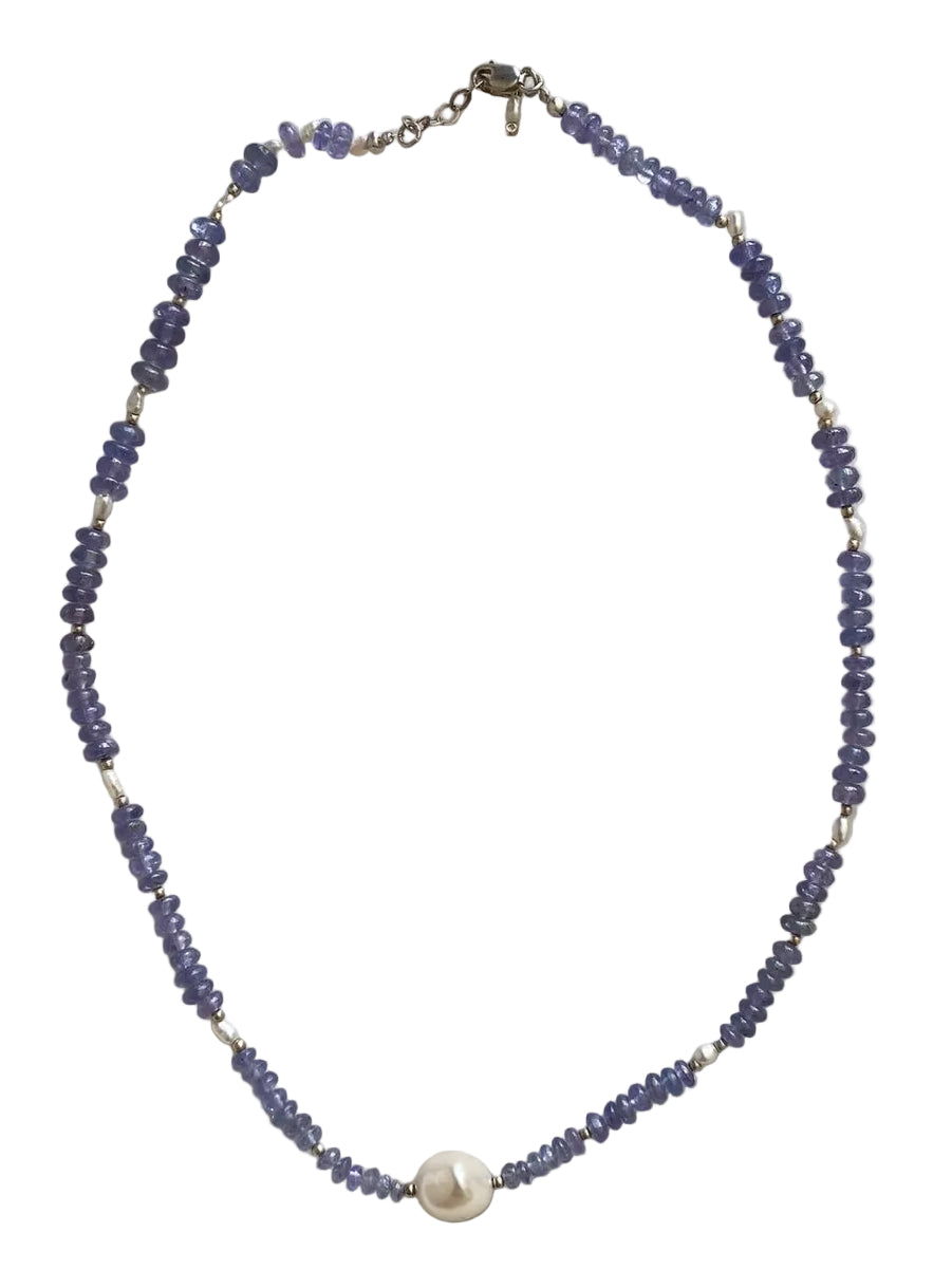 Choker tanzanitas y perlas