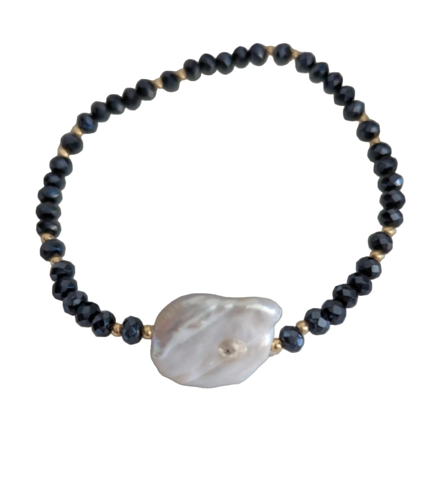 Pulsera perla barroca coin destellos negros
