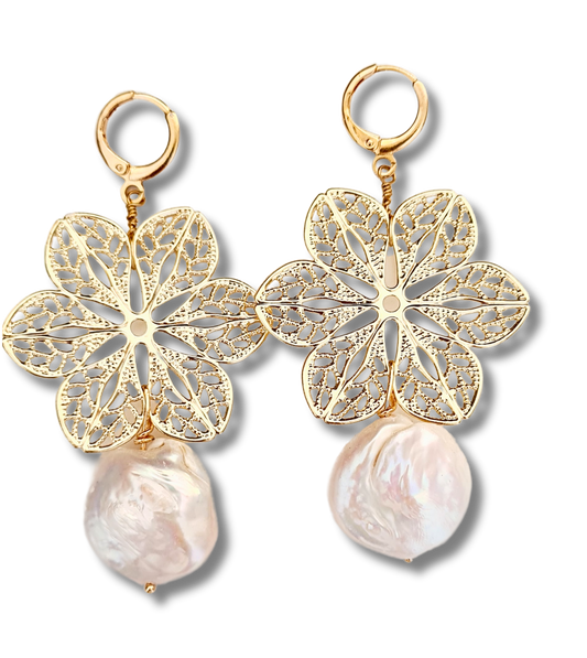 Aretes flor perla coin